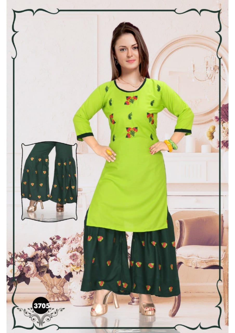 Trendy Mirror  Latest Fancy Festive Wear Heavy Rayon Kurti With Sharara Collection